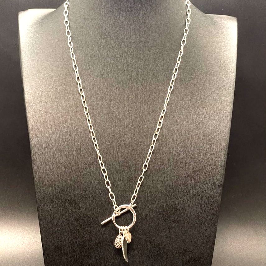 Calvin Klein Silver Tone Charm Necklace With Toggle Clasp